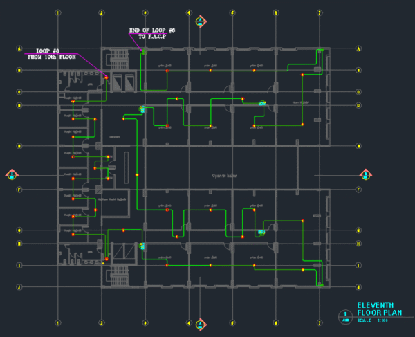 Complete DWG schematic of a loop-based addressable fire alarm system. Ideal for drafting, tenders, and project adaptation. - Image 5