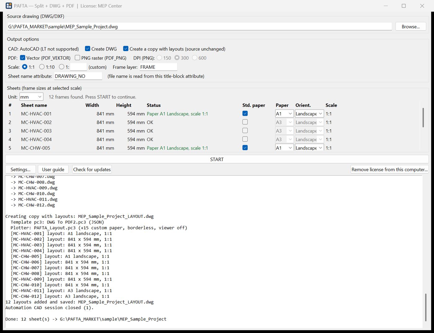 START: DXF, DWG, PDF and layouts in one run