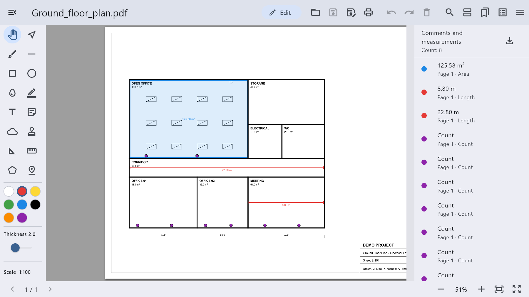 Pofuduk length and area measurement to scale