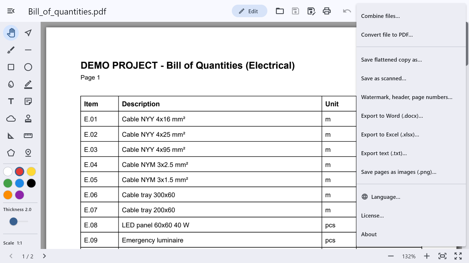 Pofuduk menu and Word/Excel export